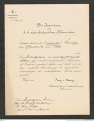 k.k. naturhistorisches Hofmuseum, Intendanzakten 1885-1896 (Hauer), Aktenzahl Z.381/1889, Seite 1